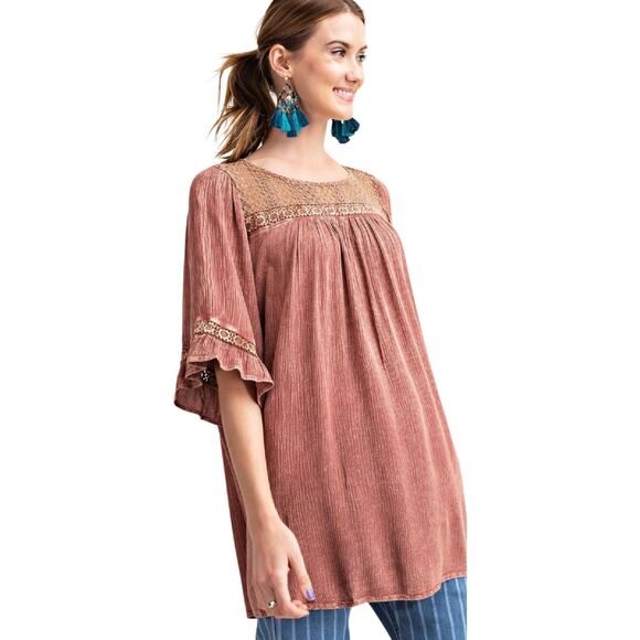 Easel flutter sleeve tunic top lace detail size small - Picture 12 of 12